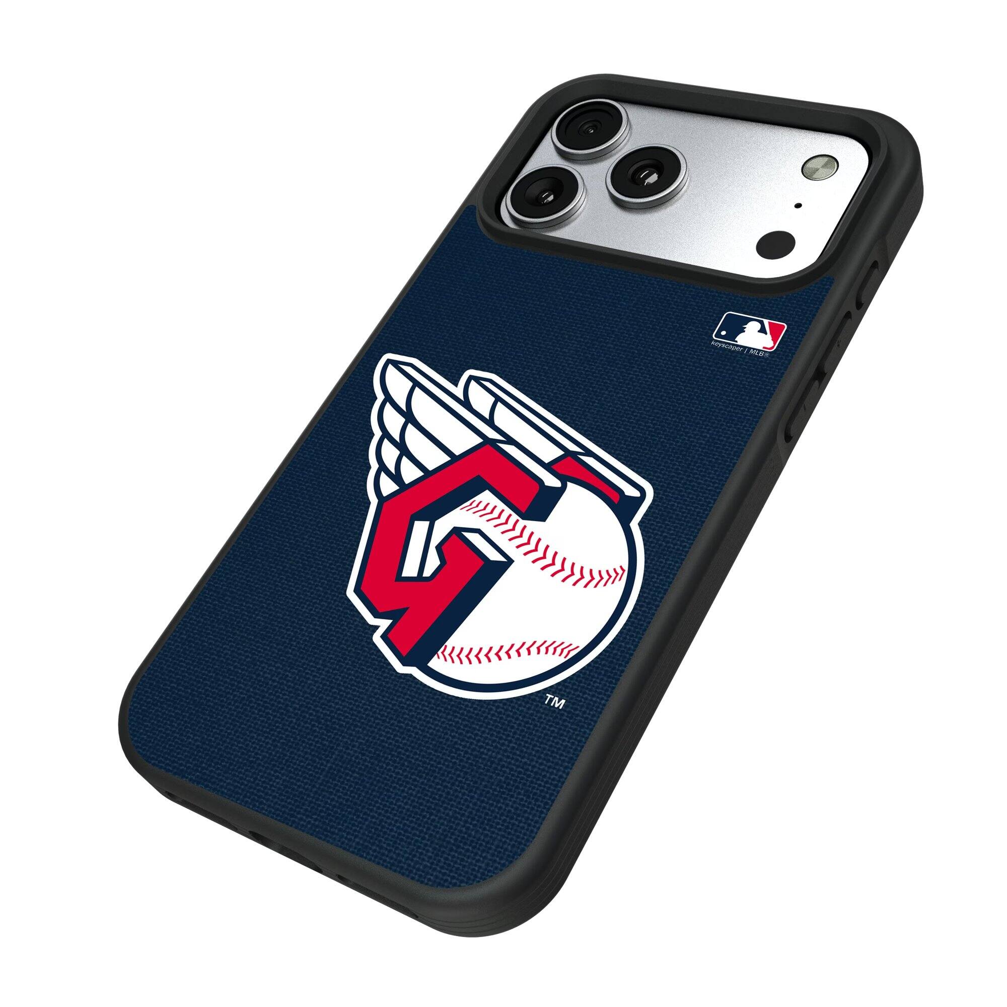 Alt View 1. Keyscaper - Cleveland Guardians iPhone Solid Design Bump Case - 14 Pro Max - Multicolor.