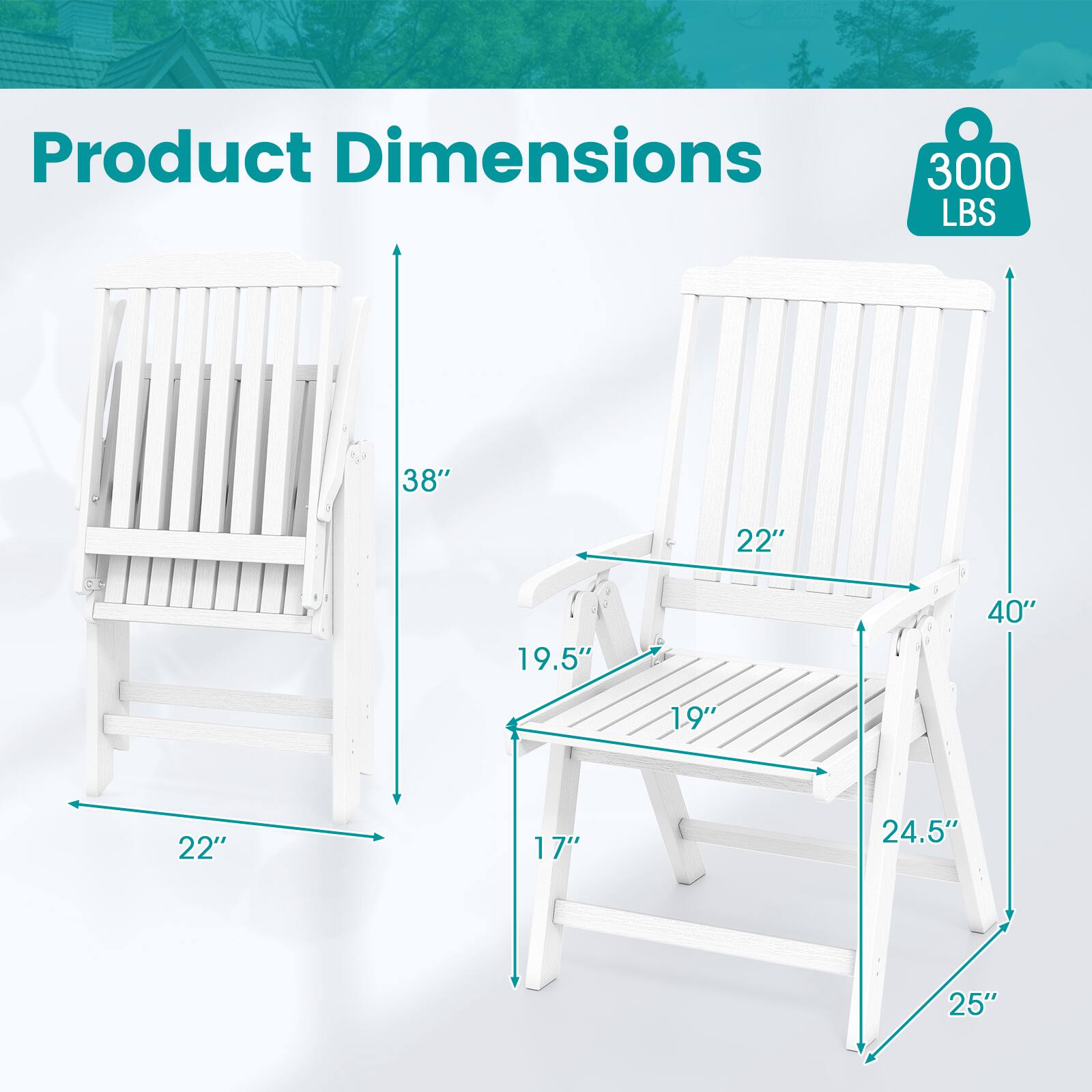 Product Dimensions: 300 LBS, 38" x 22" x 19.5" x 40" x 19" x 22" x 17" x 24.5" x 25"