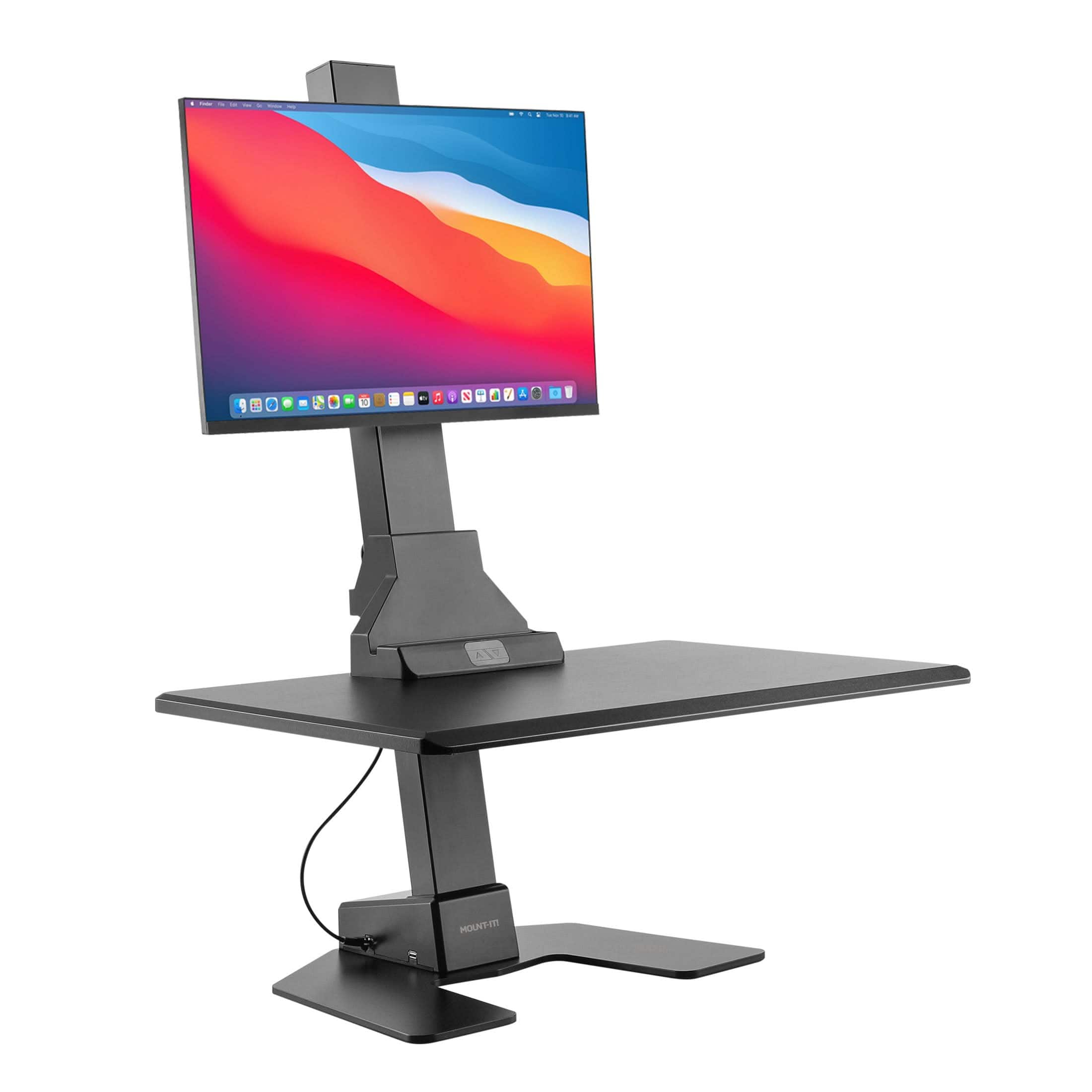 Mount-It! - Electric Standing Desk Converter with Height Adjustment & Built-In Monitor Mount for Ergonomic Sit-Stand Work - Black