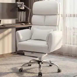 KERDOM - Big Tall Office Chair with Reversible Arm, PU Leather Executive Manager Boss Chair with Lifting Headrest & Lumbar Pillow - White
