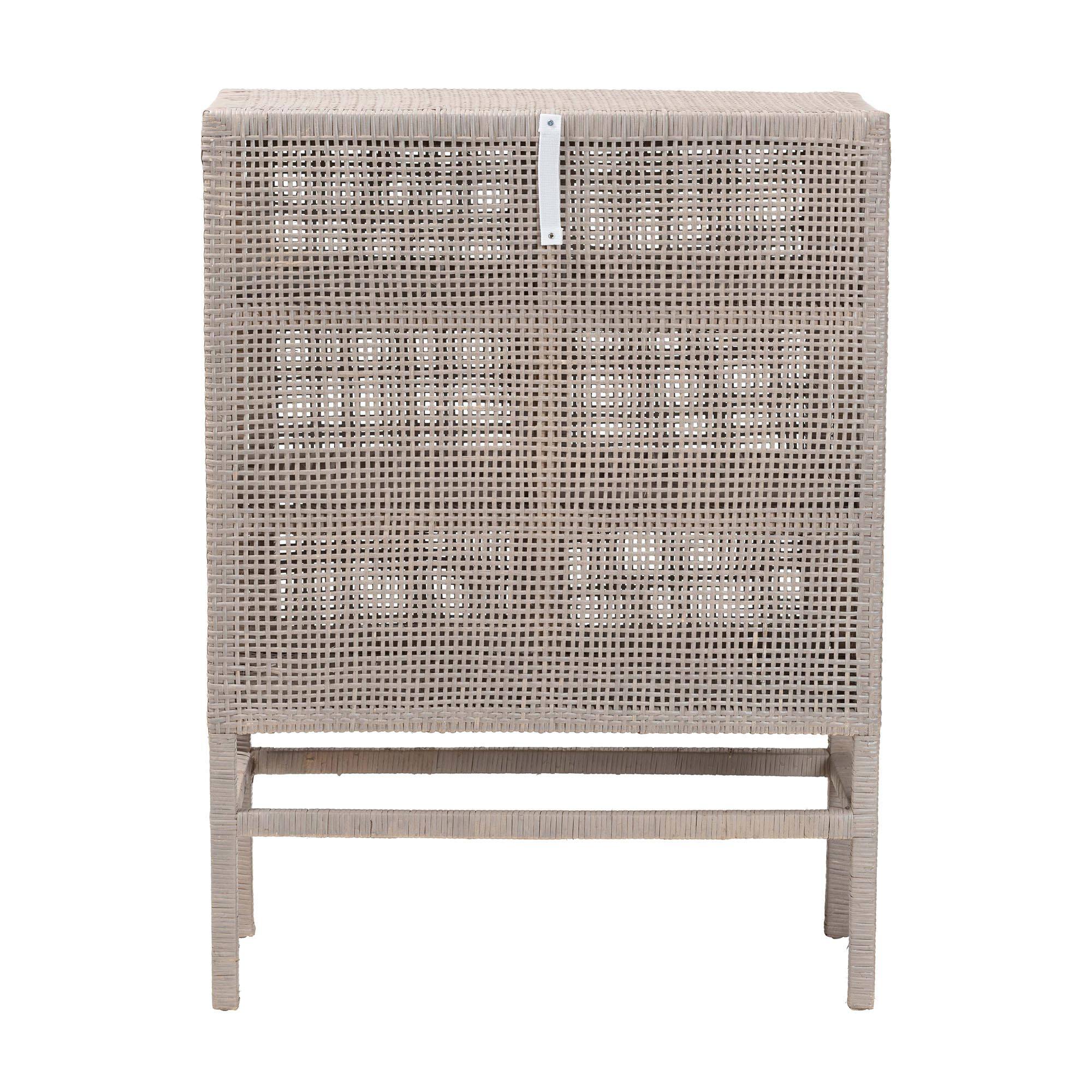 Alt View 1. bali & pari - Vivan Natural Rattan Storage Cabinet - 3-Tier Handwoven Wicker Accent Cabinet with Double Doors and Elevated Base - French Grey.