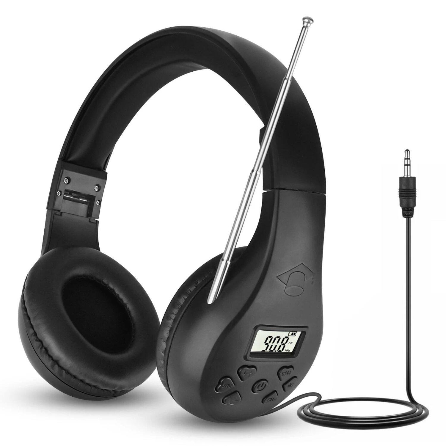 Stock Preferred - Foldable FM Radio Headphones with Stereo Bass & Noise Reduction - Black