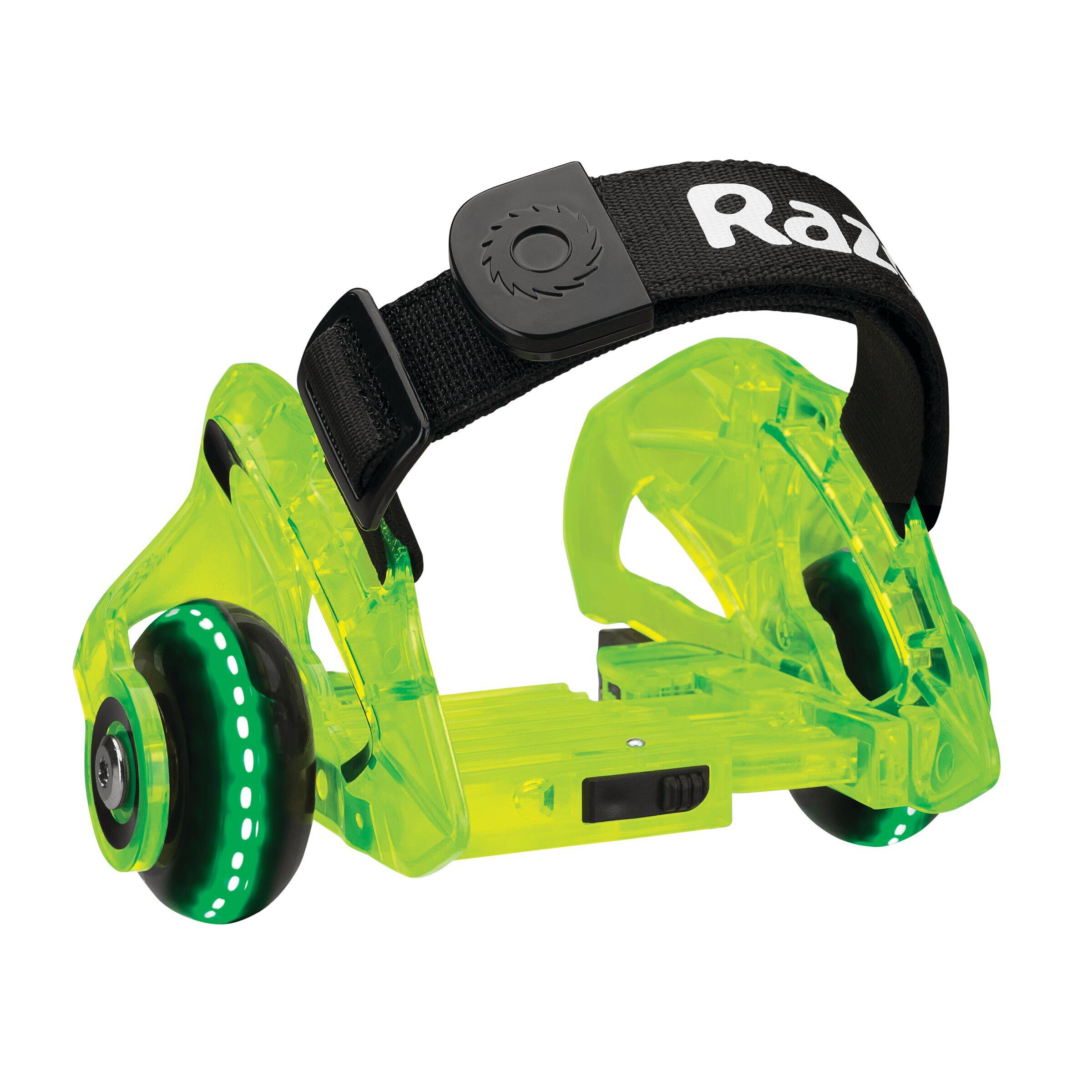 Alt View 4. Razor - Jetts DLX Heel Wheels – Glowing LED Wheels, Translucent Polycarbonate Frame, Flashing Sparks, Step-In Strap-On Design - Neon Green.