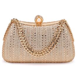 Unique Bargains - Rhinestone Glitter Clutch Purse for Women, Sequin Evening Bag with Pearl Sparkly Wedding Handbag for Bride Party - Champagne