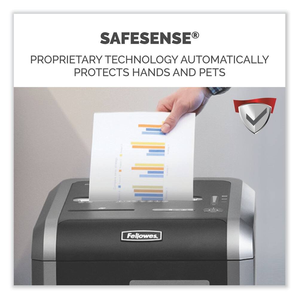 SAFESENSE®  
PROPRIETARY TECHNOLOGY AUTOMATICALLY PROTECTS HANDS AND PETS  
Fellowes.