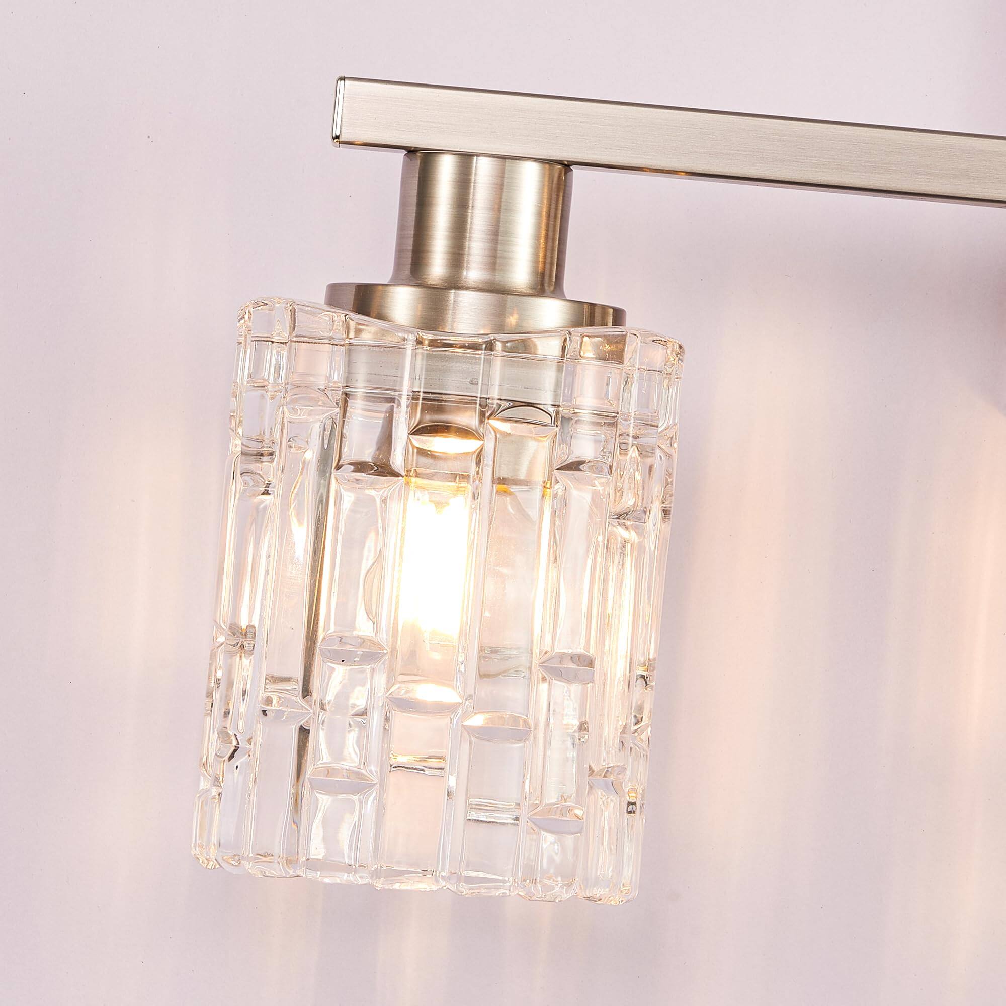 Alt View 3. Comfort Essence - Light Brushed Nickel Bathroom Vanity Over Mirror Modern Lighting With Crystal Glass Shade Wall Mount Fixtur - Silver Chrome 3-Light.