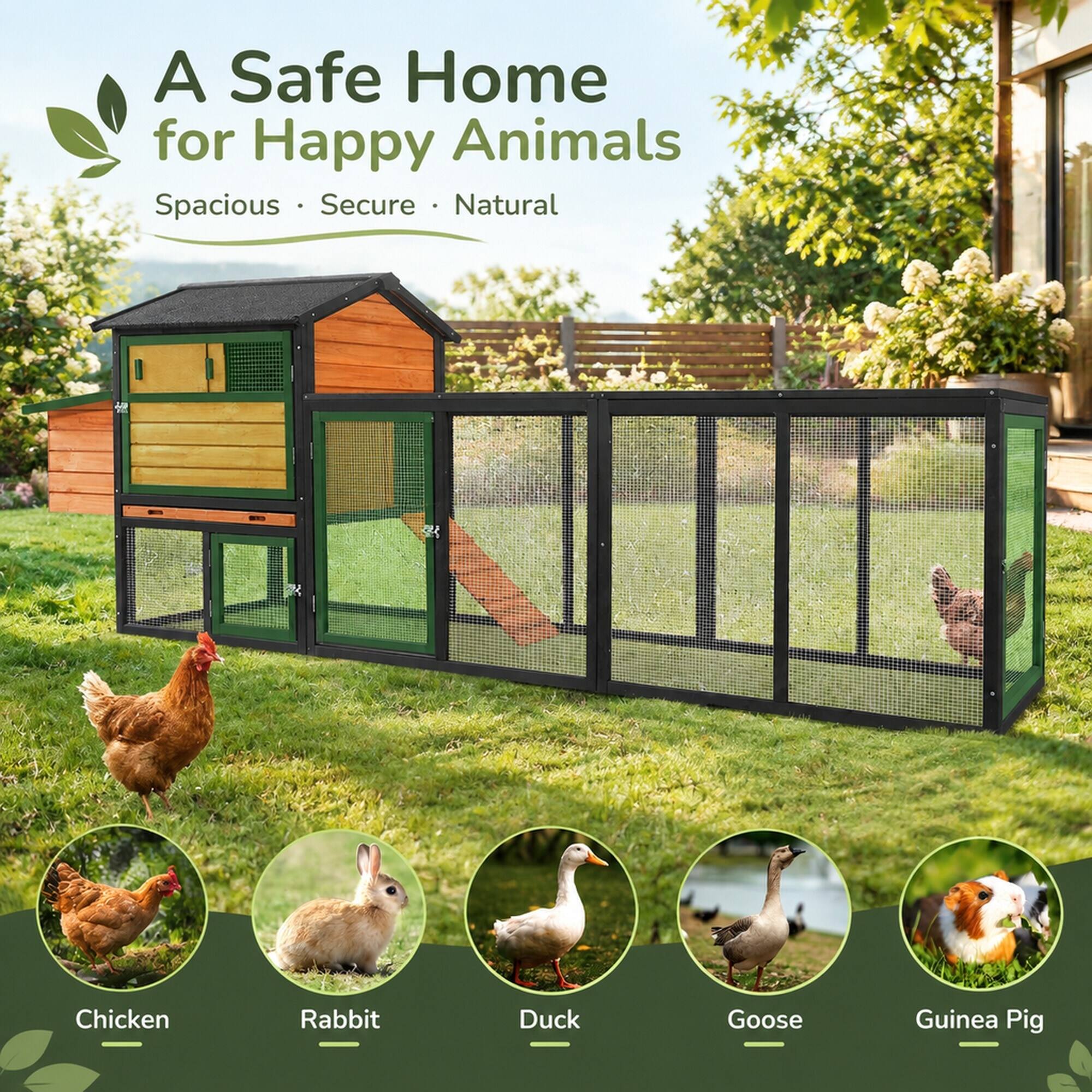 A Safe Home for Happy Animals  
Spacious • Secure • Natural  

Chicken  
Rabbit  
Duck  
Goose  
Guinea Pig