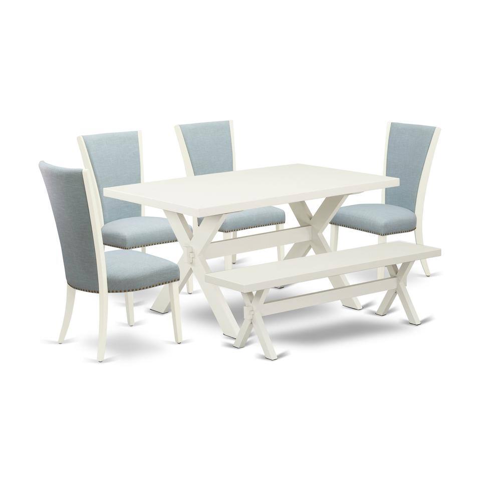 Left. East West Furniture - East West Furniture X026VE215-6 6 Piece Dinette Set - 4 Baby Blue Linen Fabric Dining Room Chairs with Nailheads and - Multi-Color.