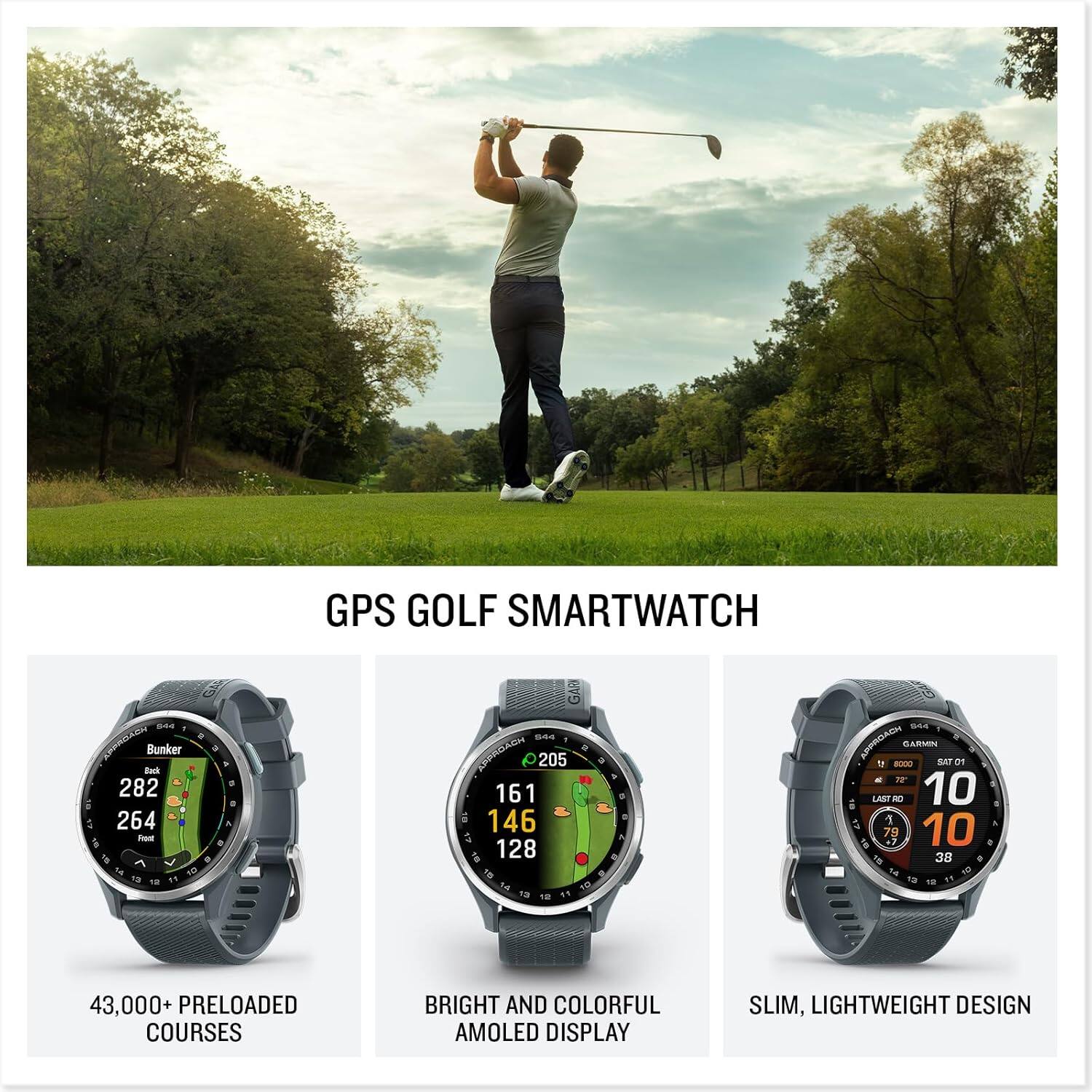 Garmin Approach S44, Silver/Twilight Silicone GPS Golf Smartwatch
