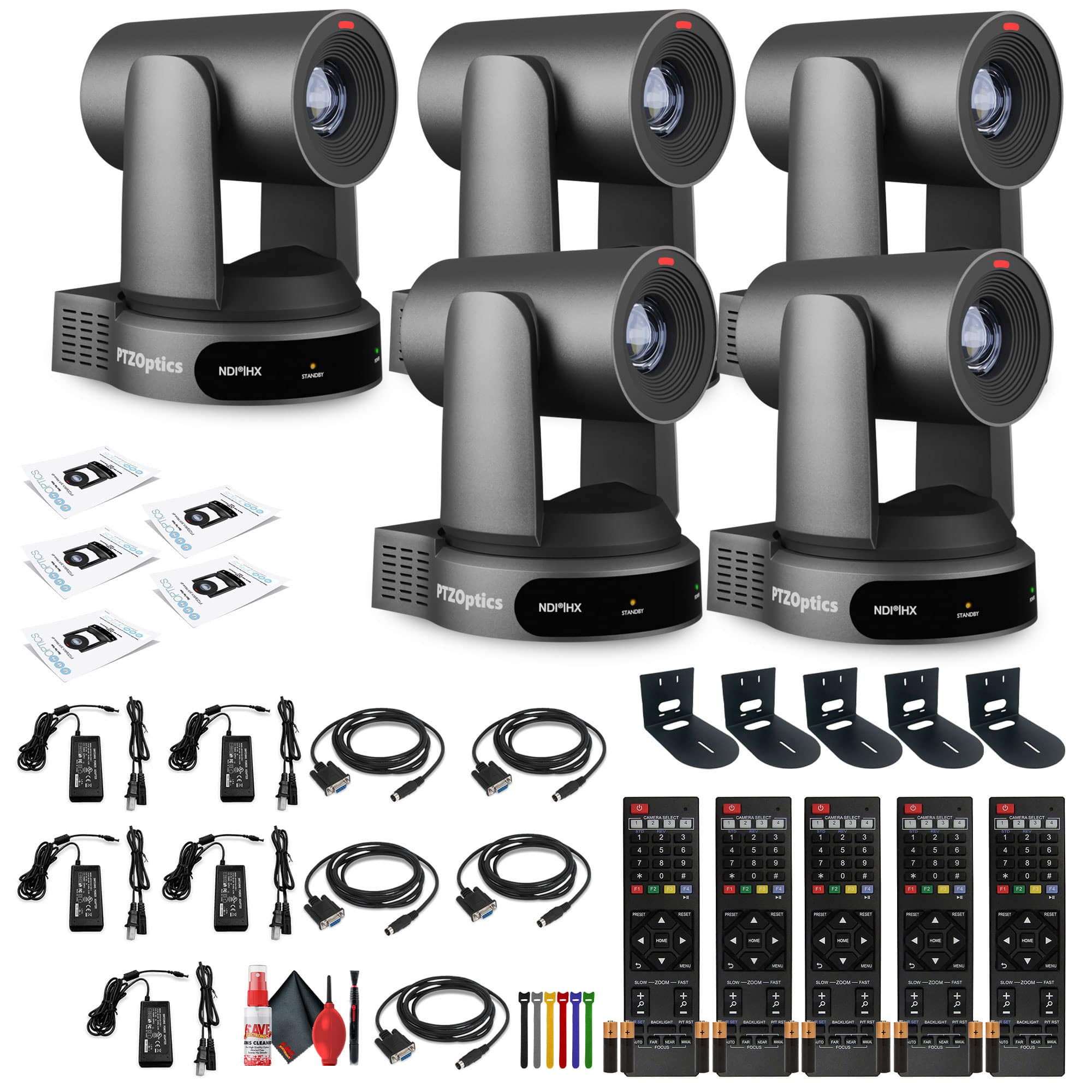 5 x PTZOptics Move 4K PTZ Camera with 30x Zoom (Gray) (PT30X-4K-GY-G3) + 5 x Wall Mount