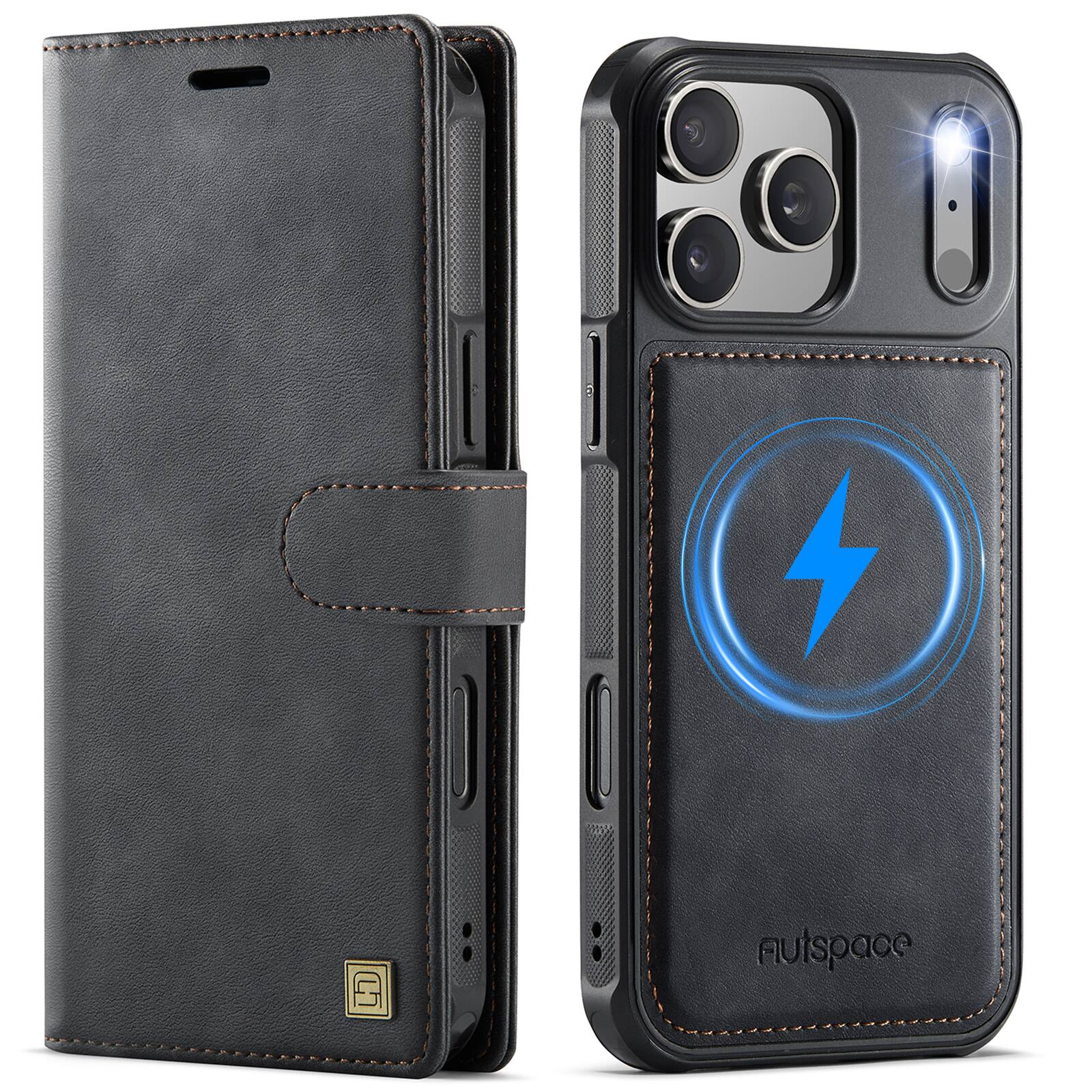 Alt View 6. Dteck - 2 in 1 Magnetic Leather Wallet Phone Case for Apple iPhone 17 Pro Max, RFID Blocking Detachable Card Holder Stand Cover - Black.