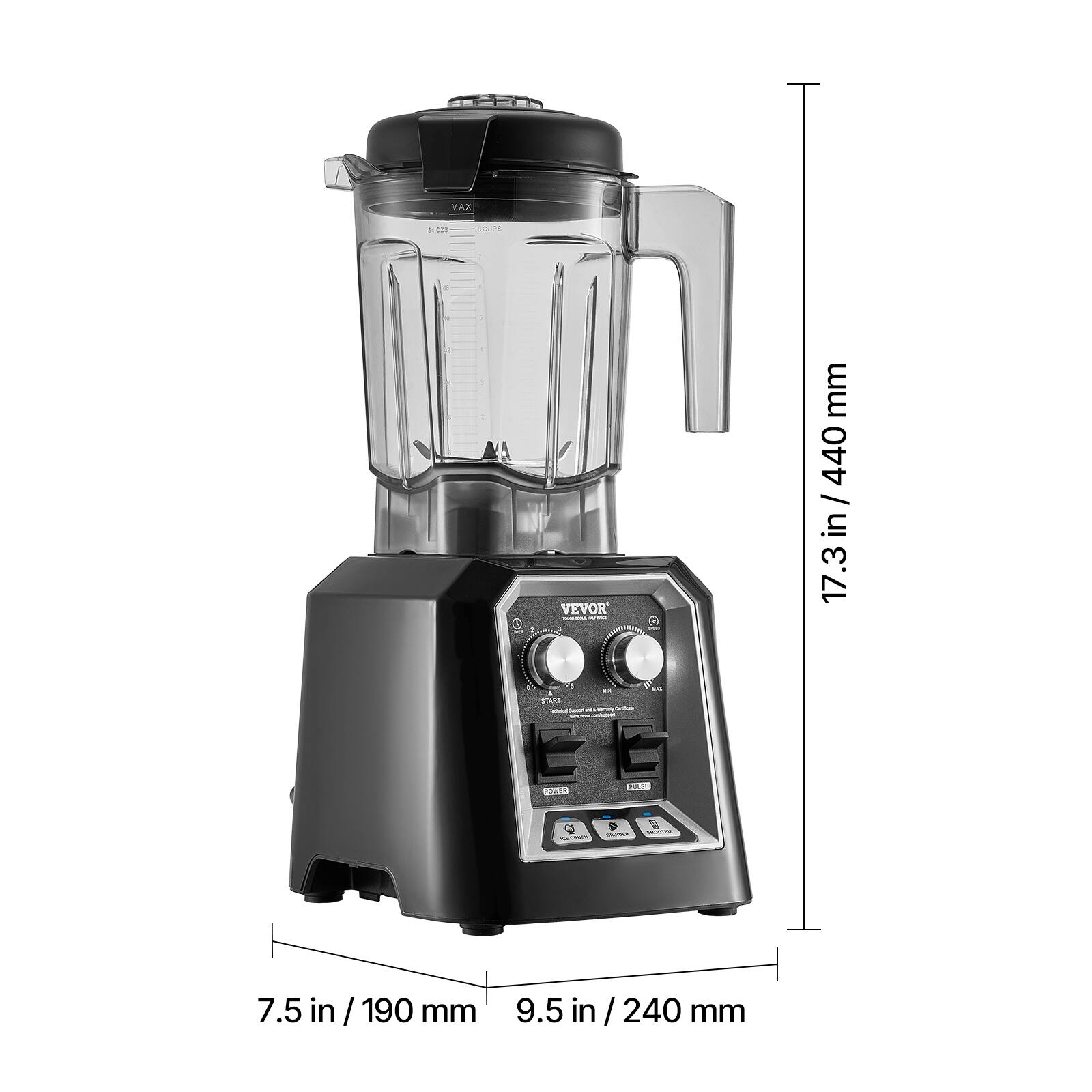 VEVOR mm 440 / in 7.3 in / 44 17.3  E c 7.5 in / 190 mm 9.5 in / 240 mm