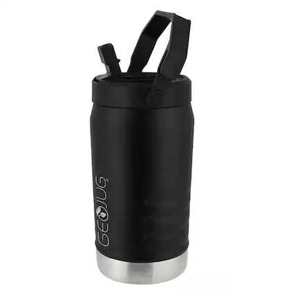 Front. Brentwood - Brentwood Geojug Vacuum-insulated Stainless Steel Sports Water Jug With Spout Straw Lid, And Handle With Fence Hook - Black.