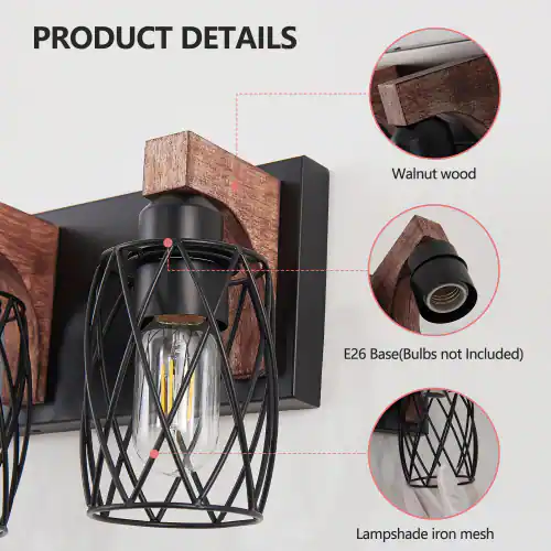 PRODUCT DETAILS

- Walnut wood
- E26 Base (Bulbs not Included)
- Lampshade iron mesh