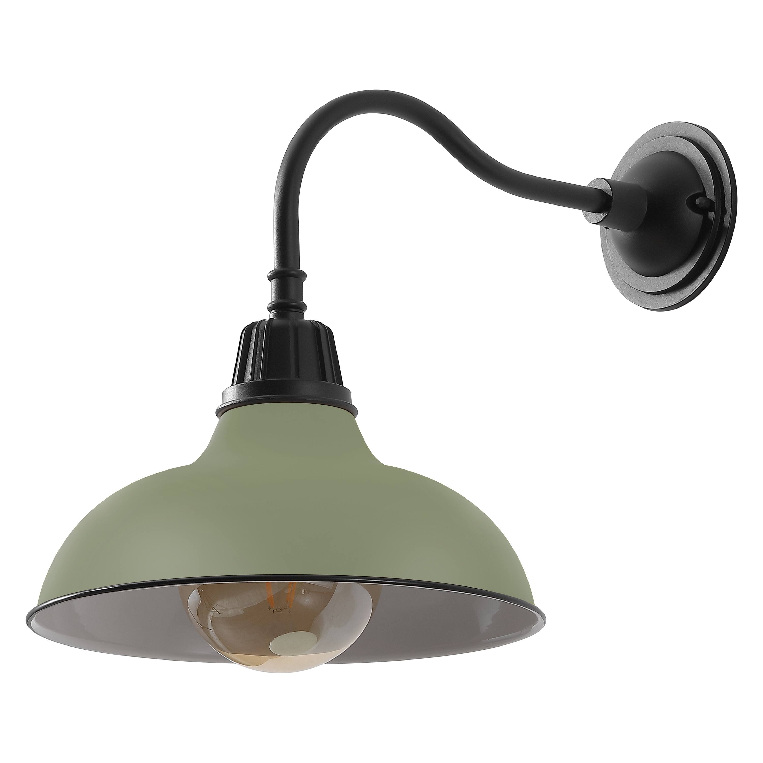 Alt View 6. Jonathan Y - Aurora 12.25" 1-Light Farmhouse Industrial Indoor/Outdoor Iron LED Gooseneck Arm Outdoor Sconce, Matte Olive Green - Matte Olive Green/Black.
