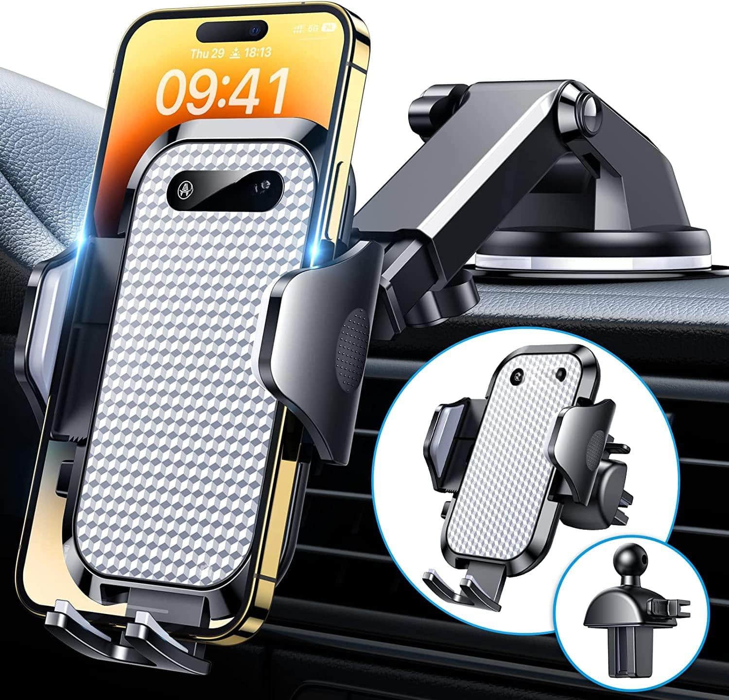 HM 1810 - Universal Car Phone Holder 2025 strongest Suction Military grade phone Holders For Your Windshield - Silver