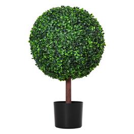 Outsunny - Artificial Boxwood Topiary Ball Tree, Fake Decorative Plant in Nursery Pot for Balcony, Backyard and Garden - Green