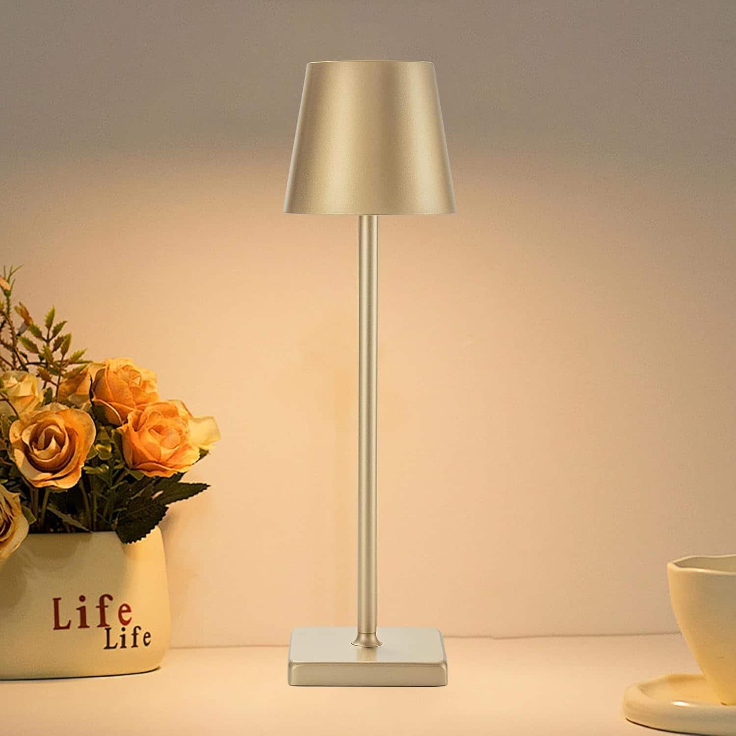 The Best Inks - Gold white Light Desk Lamp Rechargeable Cordless Battery Aluminum Pack Table Lamps 5200mAh Touch Shell - Gold 1 Pack