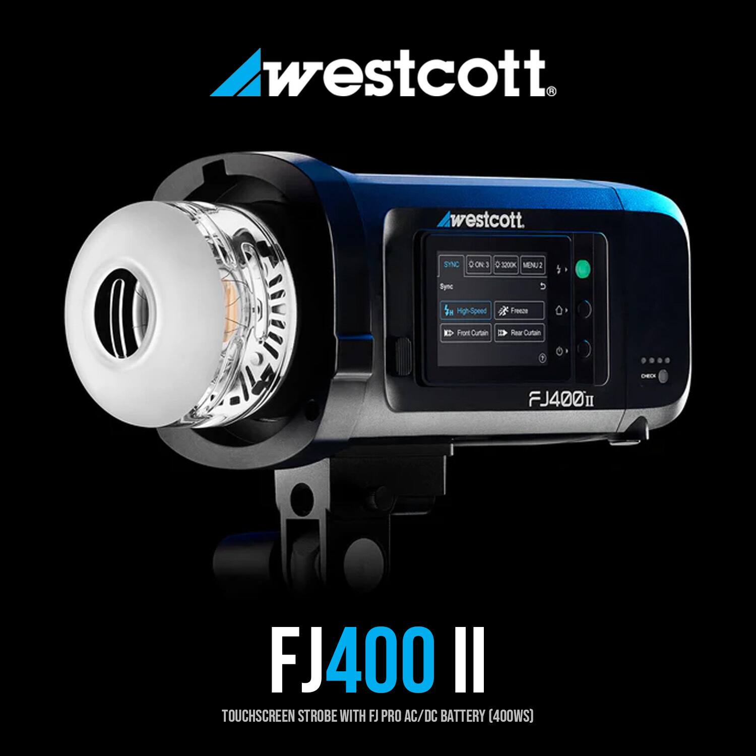 westcott. westcott SYNC 0 C-ONL3 O 3200K MENU2 I Sync 5. Hg High-Speed Freeze D Fort Curtain Rear Curtain CHECH FJ400II FJ400 II TOUCHSCREEN STROBE WITH FJ PRO AC/DC BATTERY (400WS)