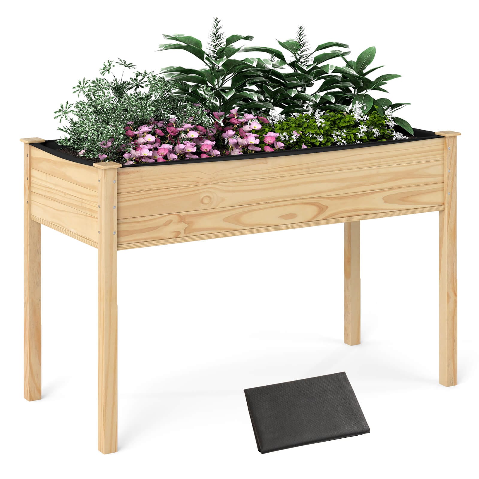 Costway - Wooden Raised Garden Bed w/Legs Liner Drainage Holes Large Planter Box for Herb - Natural price history on PriceWatchPro