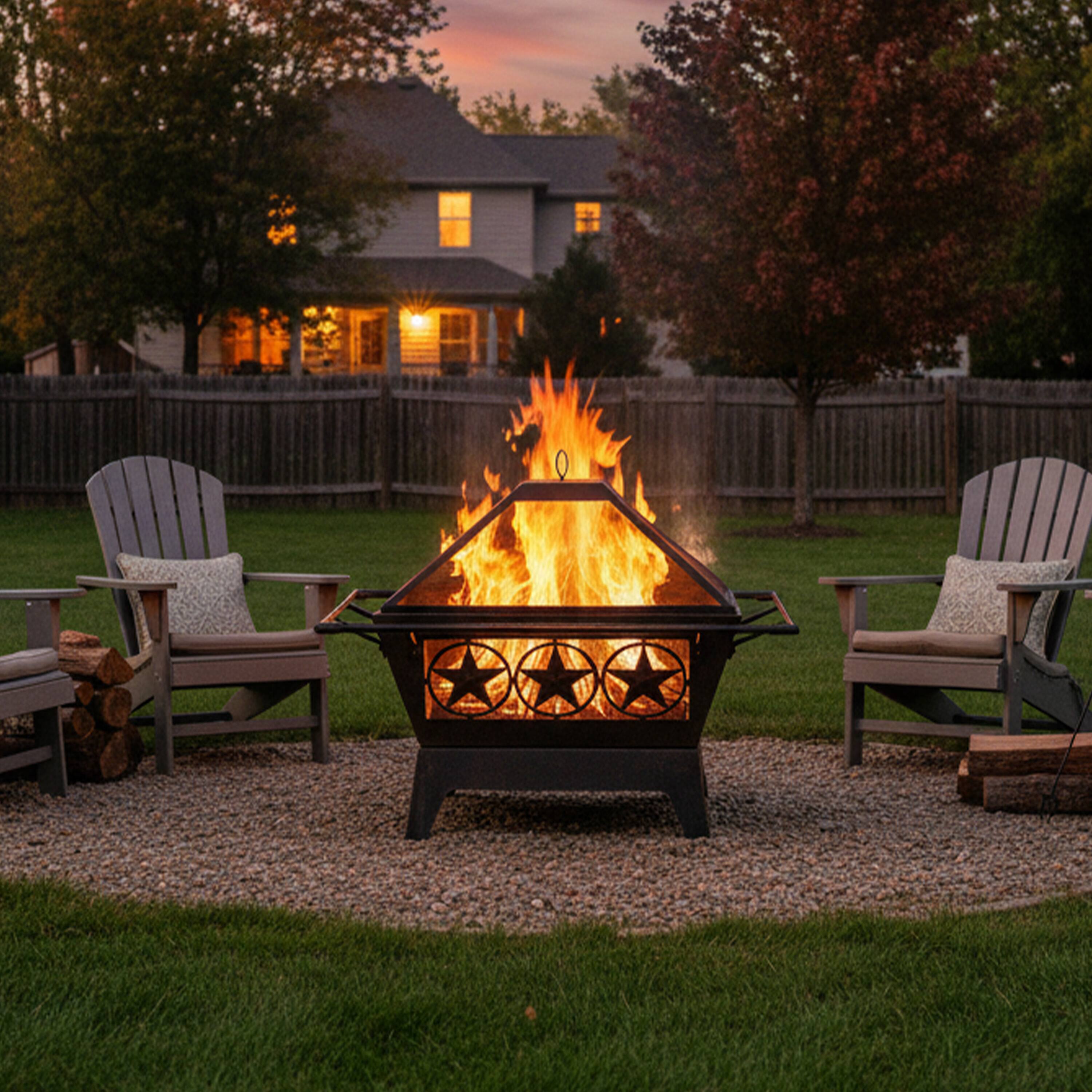 Alt View 9. Sunnydaze - 32 in Northern Galaxy Steel Fire Pit with Grate, Screen and Poker - Bronze.