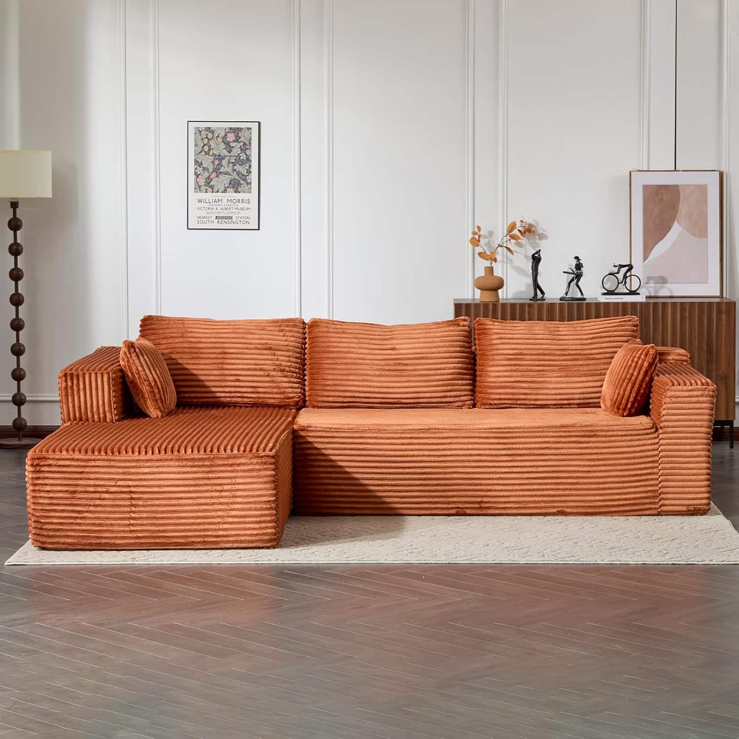 Trinkets Crazed - 110" Cloud Sectional Couch Compression sofa with Comfy L-Shaped Chaise - Brown