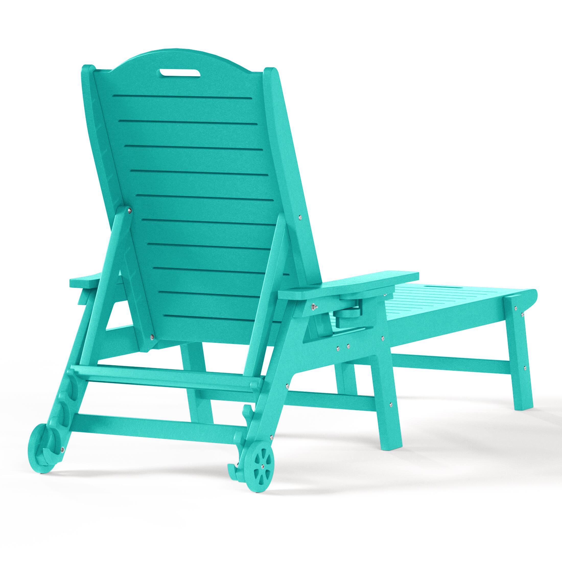 Back. WestinTrends - WestinTrends Aruba Outdoor HDPE Patio Chaise Lounge With Wheels & Cup Holder - Turquoise.