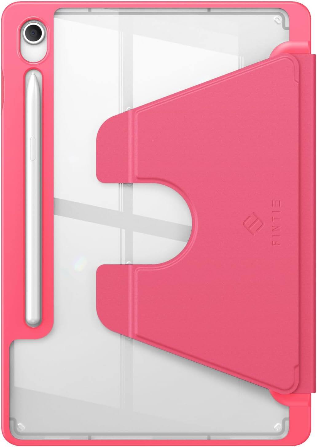 Alt View 5. Fintie - Vertical Stand Case for Samsung Galaxy Tab S10 Lite/S10 FE/S9 FE/S9, Magnetic Ultra-Stable Stand, Clear Back Cover - Pink.