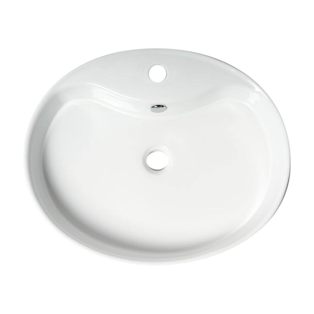 Alt View 1. Alfi - White 22" Oval Above Mount Ceramic Sink with Faucet Hole - White.