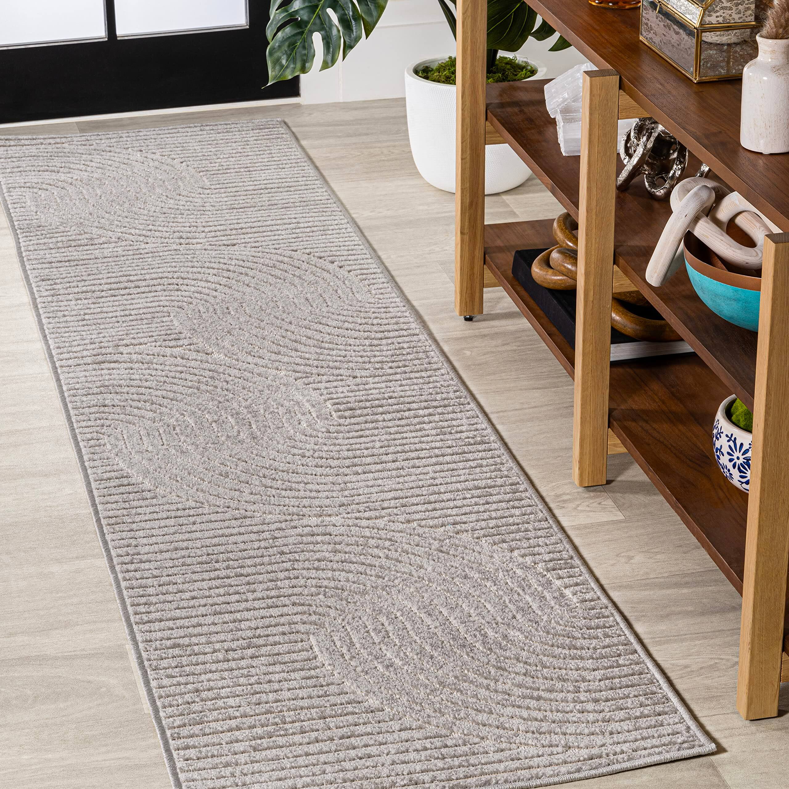Front. PARKER SLATER - Hallie High Low Ivory Cream Indoor Outdoor Area Rug 8x10 Minimalist Pet Friendly Non Shedding Stain Resistant Hose Wa... - Gray/Ivory.