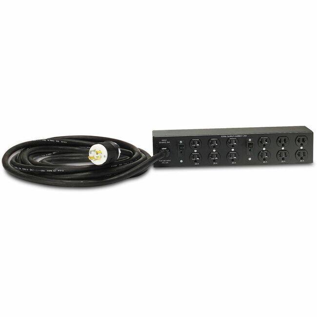 Front. APC - APC NetShelter Basic Rack PDU Extender, 2U, 30A, 120V, 12 NEMA 5-20 outlet - Basic - NEMA L14-30P - 12 x NEMA 5-20R - Black Powder Coat.