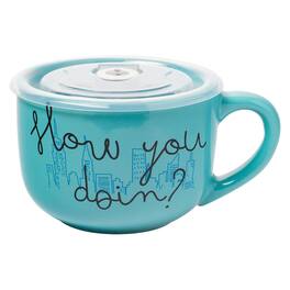 Silver Buffalo - Friends "How You Doin?" 24 Ounce Ceramic Soup Mug with Vented Lid - Blue