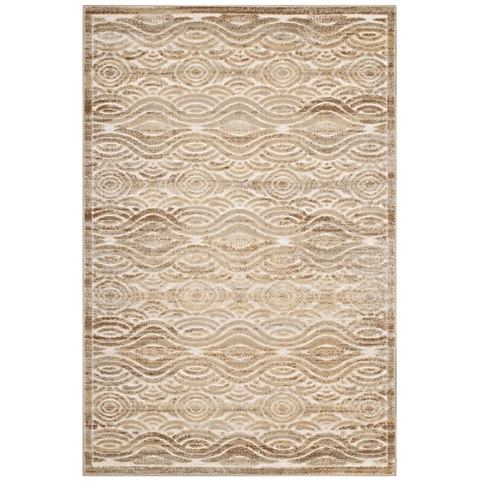 Angle. Modway - Kennocha Rustic Vintage Abstract Waves Area Rug - Tan and Cream.