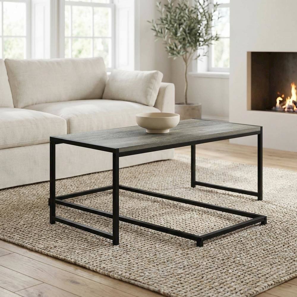 Left. FurniFact - French Oak Grey Modern Coffee Table with Storage Shelf and Compact Design - French Oak Grey.