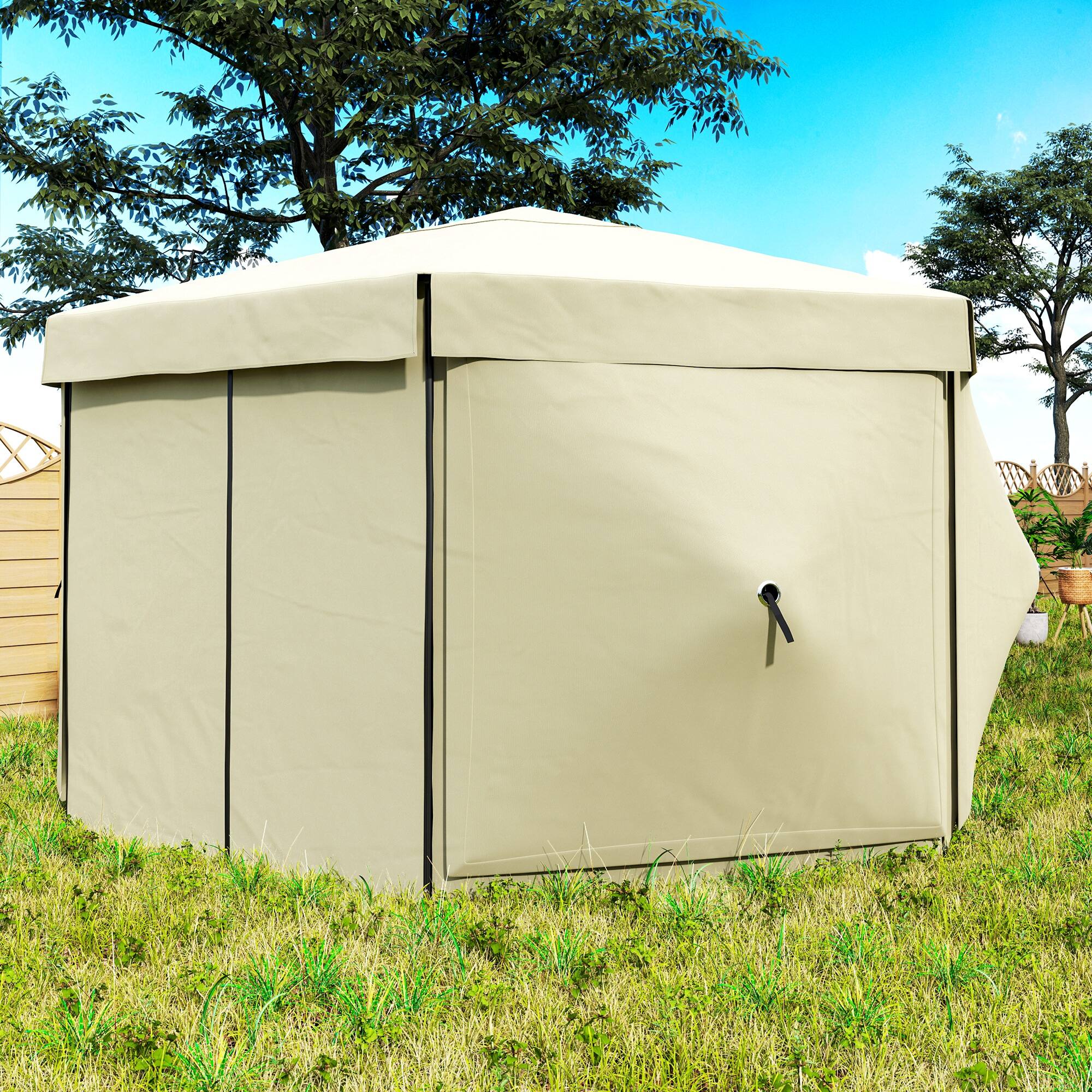 Alt View 8. Outsunny - 12' x 12' Hexagonal Pop Up Gazebo Canopy Tent with 5 Sidewalls, Waterproof Portable Outdoor Canopy Shelter - Beige.