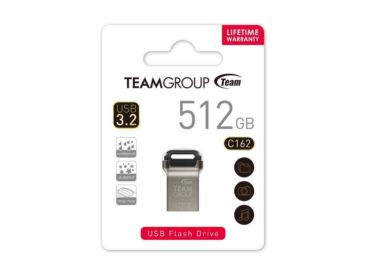 LIFETIME WARRANTY  
TEAMGROUP  
Team USB 3.2 512 GB C162  
waterproof dustproof strap hole  
Team TEAM GROUP 512GB USB Flash Drive