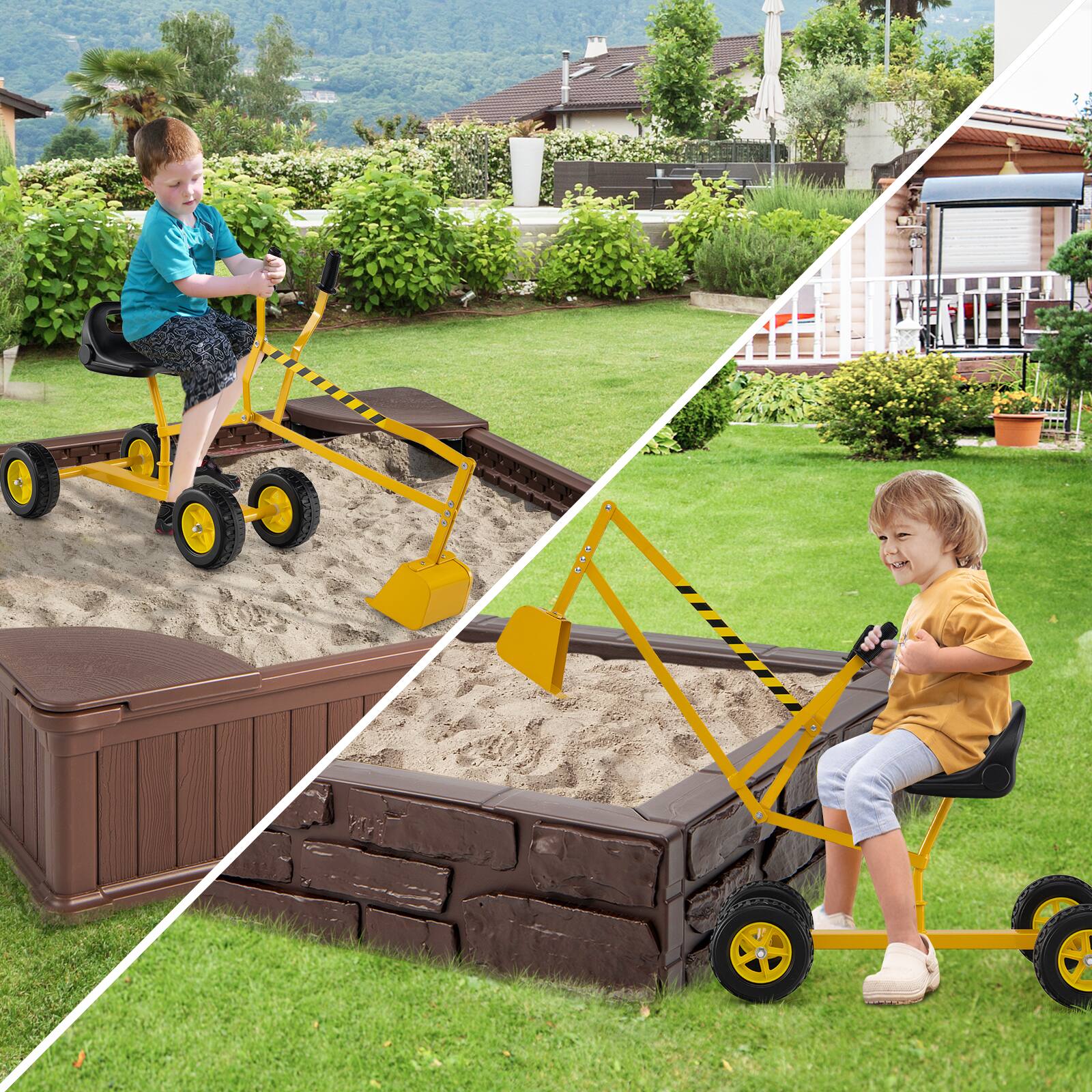 Alt View 3. Gymax - Gymax Sand Digger for Kids w/2-Handed Controls Flexible Shovel 360° Rotatable Function Yellow - Yellow.