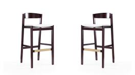Manhattan Comfort - Klismos Mid-Century Modern Wood Upholstered Barstool - Set of 2 - Ivory
