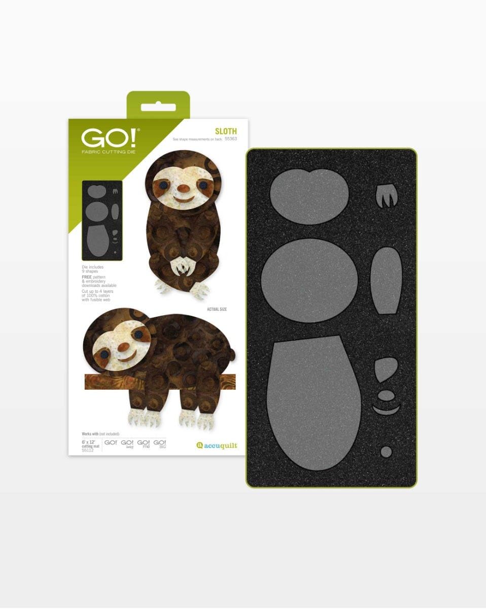 GO! FABRIC CUTTING DIE - Sloth back 55363 Die includes: FREE pattern & embroidery template. Cut up to 4 layers of 100% cotton with fusible web. ACTUAL SIZE: 6" x 12" (15.2 x 30.5 cm) - 12" x 12" (30.5 x 30.5 cm) - 12" x 12" (30.5 x 30.5 cm) - 12" x 12" (30.5 x 30.5 cm) - 12" x 12" (30.5 x 30.5 cm) - 12" x 12" (30.5 x 30.5 cm) - 12" x 12" (30.5 x 30.5 cm) - 12" x 12" (30.5 x 30.5 cm) - 12" x 12" (30.5 x 30.5 cm) - 12" x 12" (30.5 x 30.5 cm) - 12" x 12" (30.5 x 30.5 cm) - 12" x 12" (30.5 x 30.5 cm) - 12" x 12" (30.5 x 30.5 cm) - 12" x 12" (30.5 x 30.5 cm) - 12" x 12" (30.5 x 30.5 cm) - 12" x 12" (30.5 x 30.5 cm) - 12" x 12" (30.5 x 30.5 cm) - 12" x 12" (30.5 x 30.5 cm) - 12" x 12" (30.5 x 30.5 cm) - 12" x 12" (30.5 x 30.5 cm