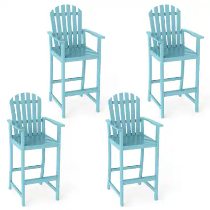 Front. Gymax - Gymax 4PCS Tall Adirondack Chair w/Back Armrests & Footrest for Balcony Porch Deck Turquoise - Green.