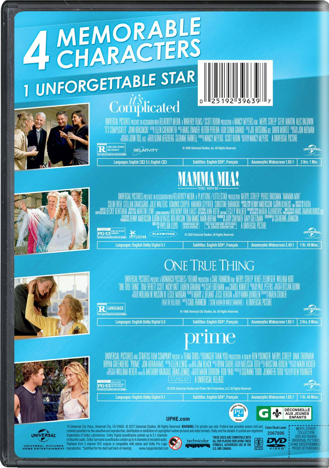 Angle. It's complicated/Mamma Mia! The movie/One true thing/Prime (DVD Set) [DVD].