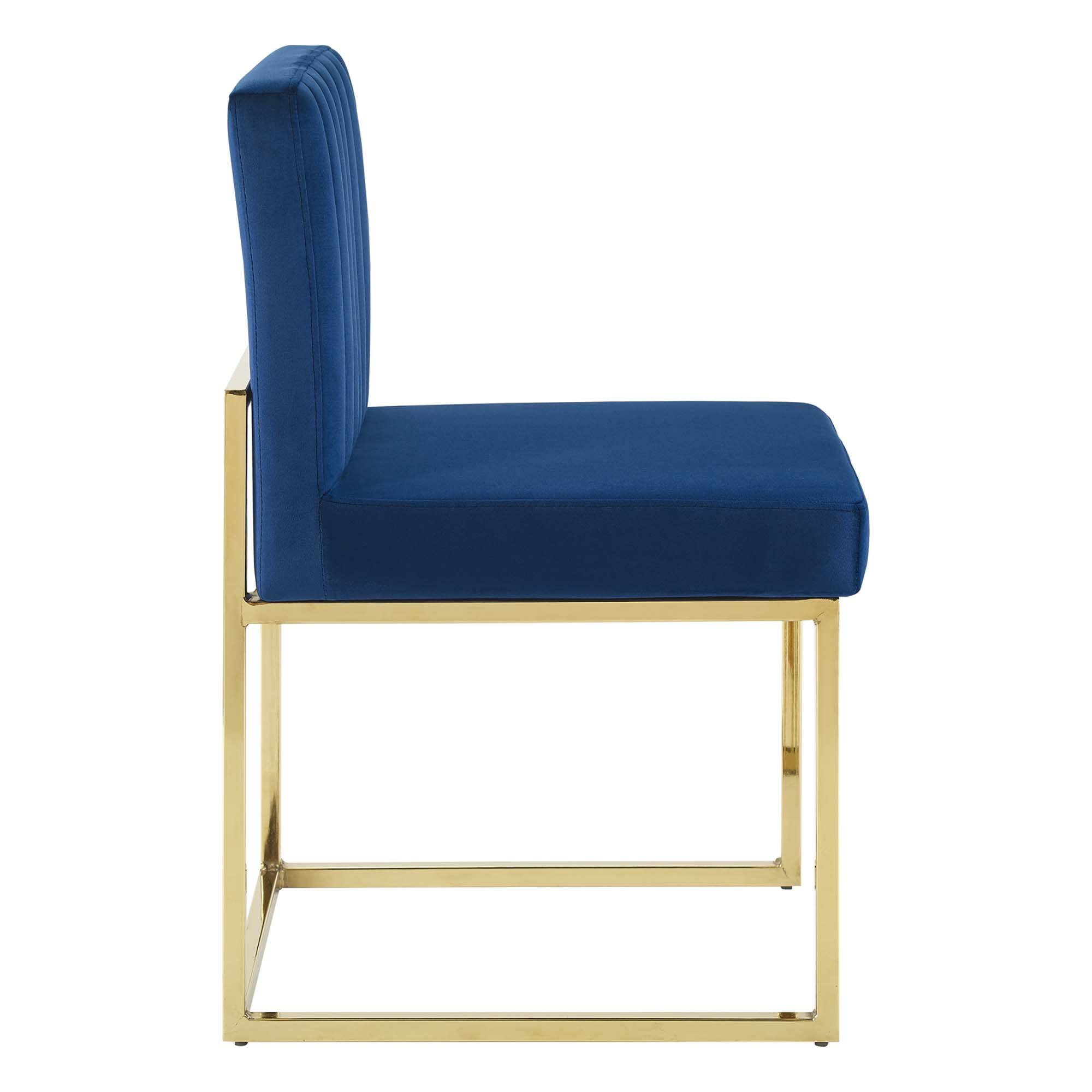 Left. Modway - Carriage Channel Tufted Sled Base Performance Velvet Dining Chair by Modway - Gold Navy.