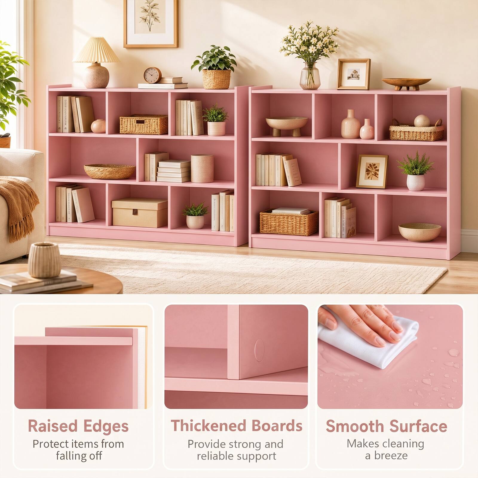 Raised Edges Protect items from falling off  
Thickened Boards Provide strong and reliable support  
Smooth Surface Makes cleaning a breeze