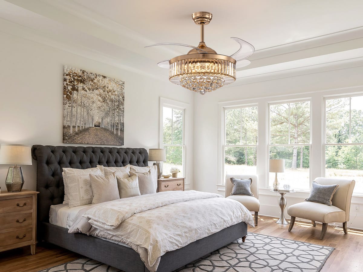 Siljoy - 42-in Crystal Ceiling Fan with Light and Remote Control Include - Gold