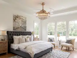 Siljoy - 42-in Crystal Ceiling Fan with Light and Remote Control Include - Gold