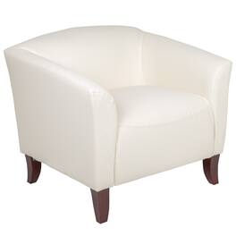 Emma + Oliver - LeatherSoft Living Room/Reception Chair with Cherry Wood Feet - Ivory