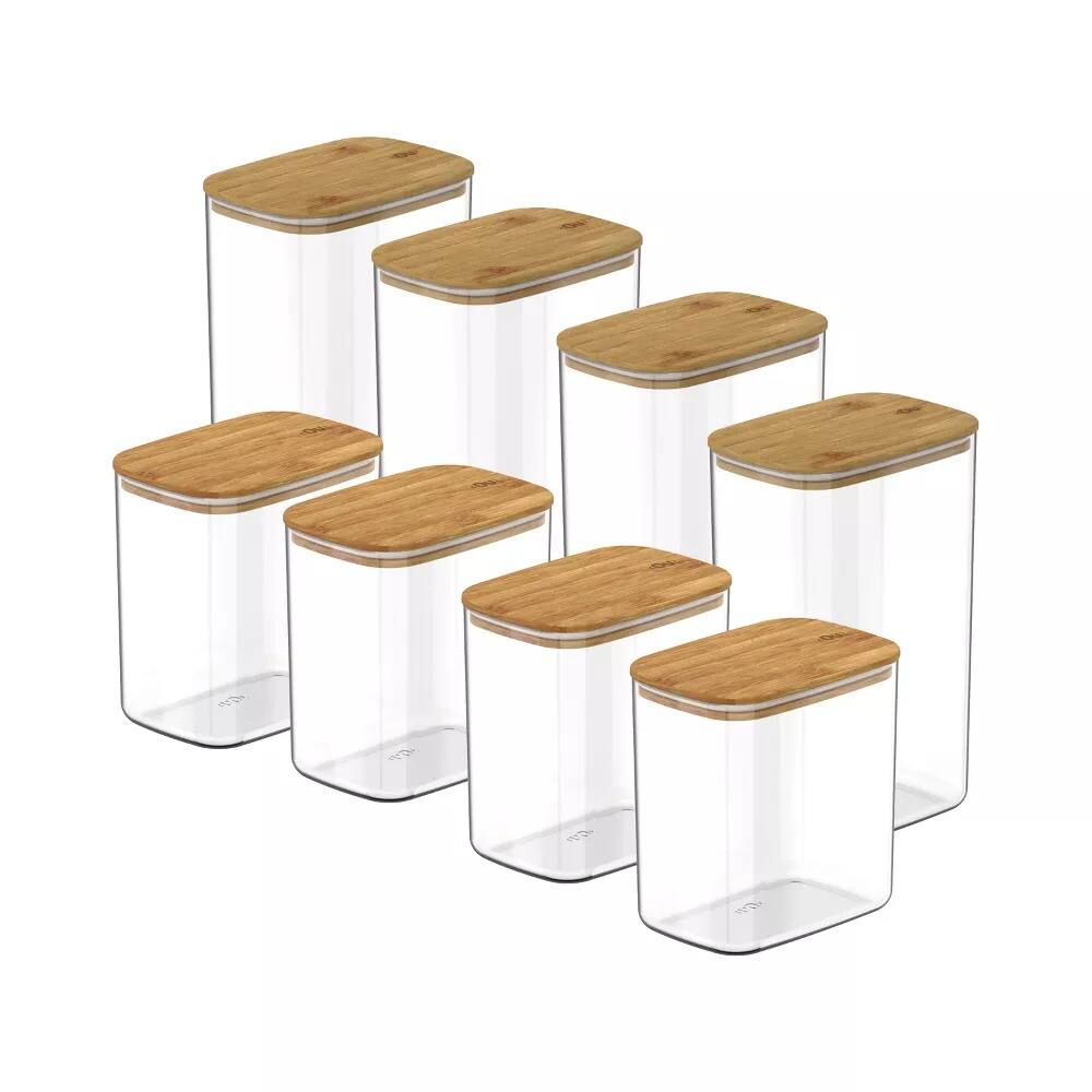 Alt View 7. OU - OU Food Storage Container Set 16pc (set of 8) Airtight Bamboo Lid Kitchen Pantry Organizer Jar - Clear.
