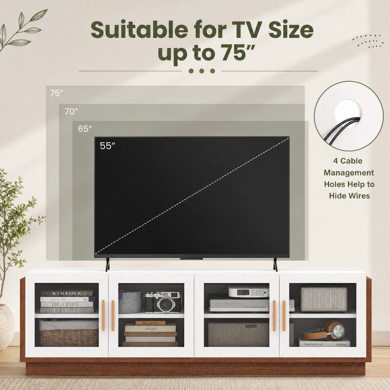 Suitable for TV Size up to 75"

75"
70"
65"
55"

4 Cable Management Holes Help to Hide Wires

KINFOLK
LIVE BEAUTIFUL
Il JAIGRE
XITEAME
MAGVINE
LANDY
YEARS
Tourn'Ver
hiclicher