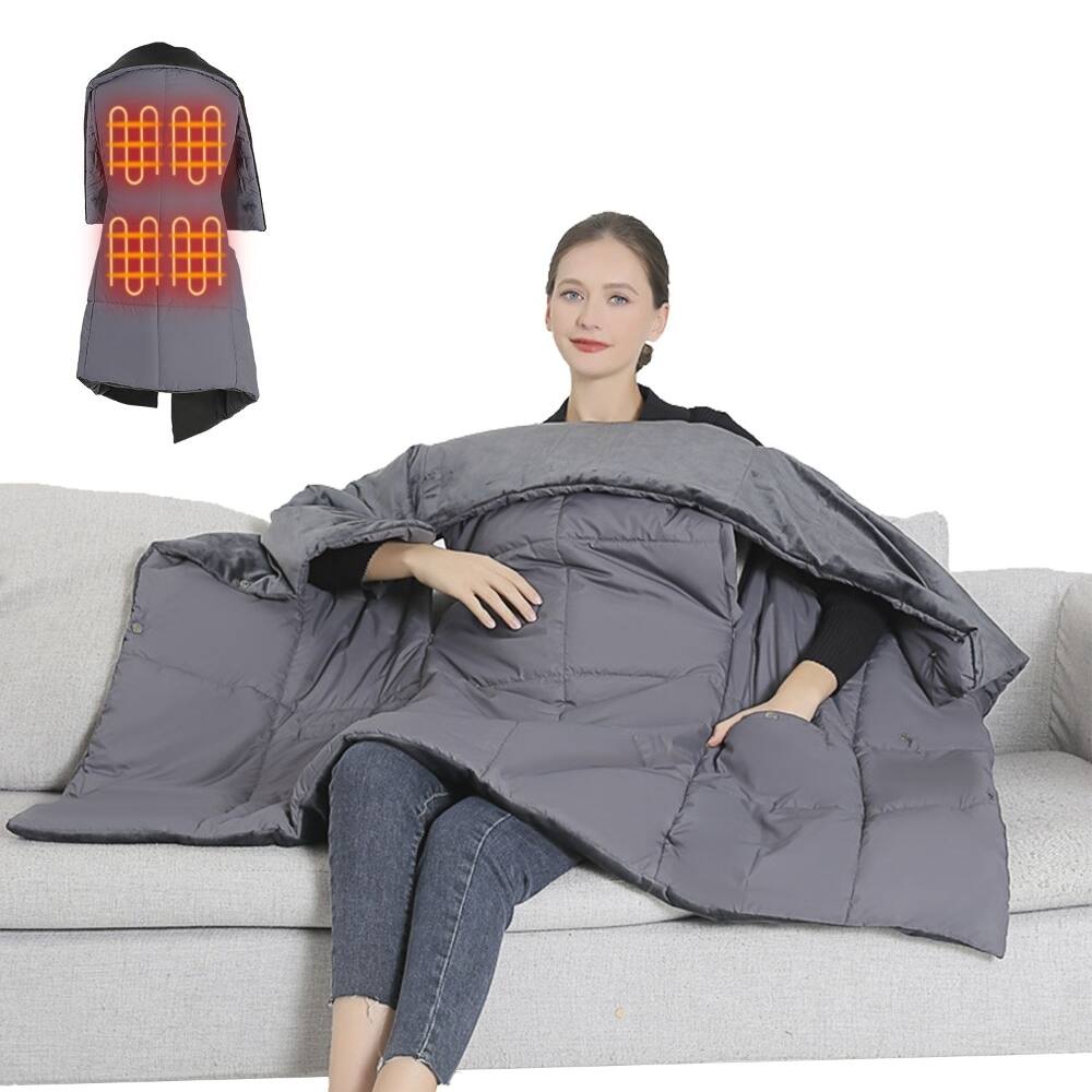 Alt View 1. Loheer - Loheer USB Heated Blanket Electric Heated Poncho with Dual Switch Control - Grey.