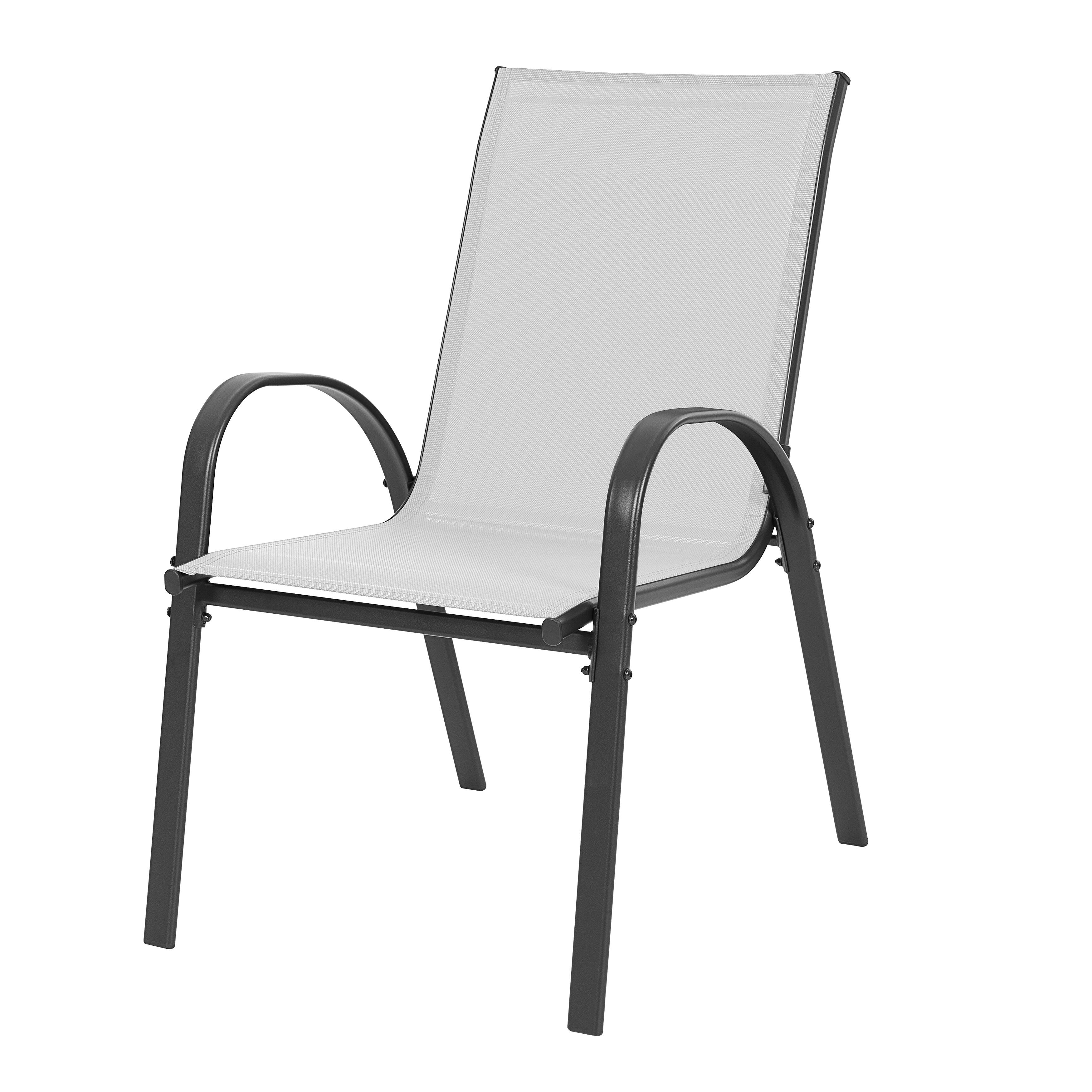 Alt View 8. Nuu Garden - 5PCS Metal Outdoor Dining Set, 4 Stackable Chairs and Tempered Glass Table with Umbrella Hole - Gray and Black.